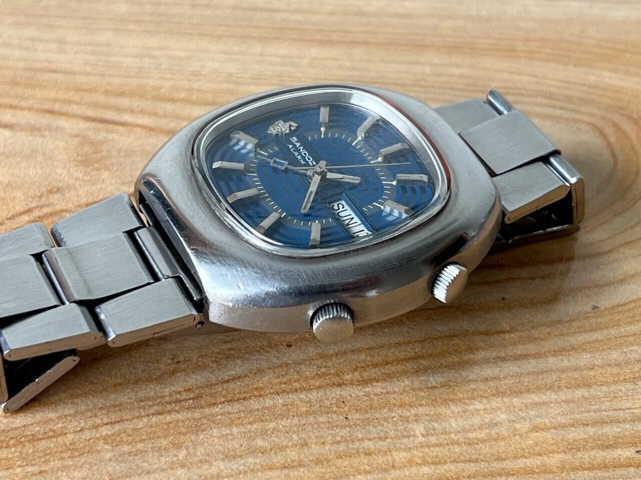 Vintage Sandoz Alarm Blue Dial Automatic 41mm Men’s Watch, Perfect