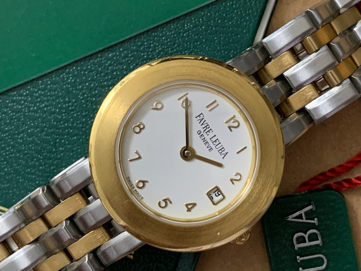 Vintage Favre Leuba Geneve 2/Tone White Ladies Watch Luxury Quartz, Swiss Made