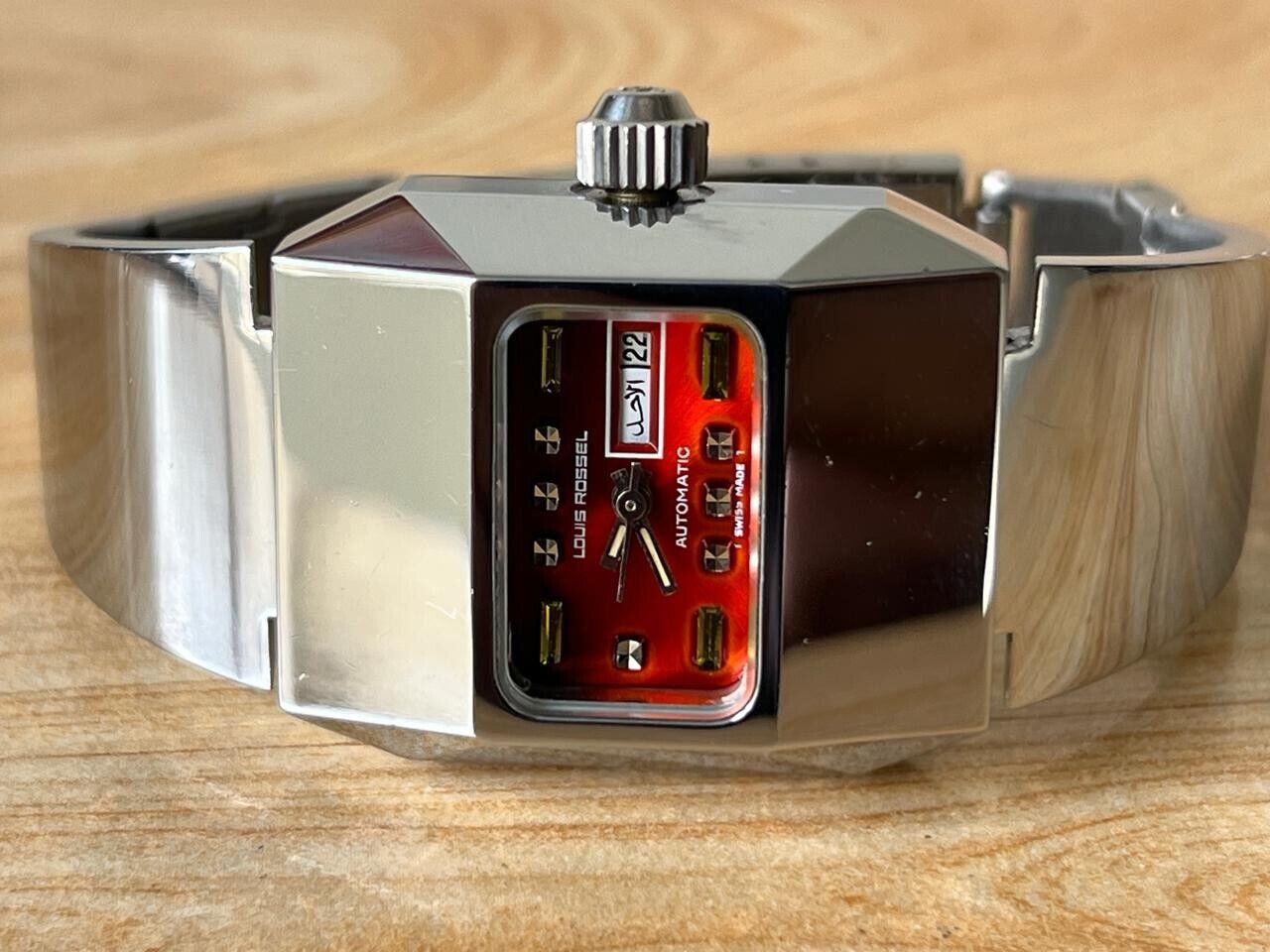 Vintage Louis Rossel Red Rare Dial 27mm Automatic Ladies Watch NOS
