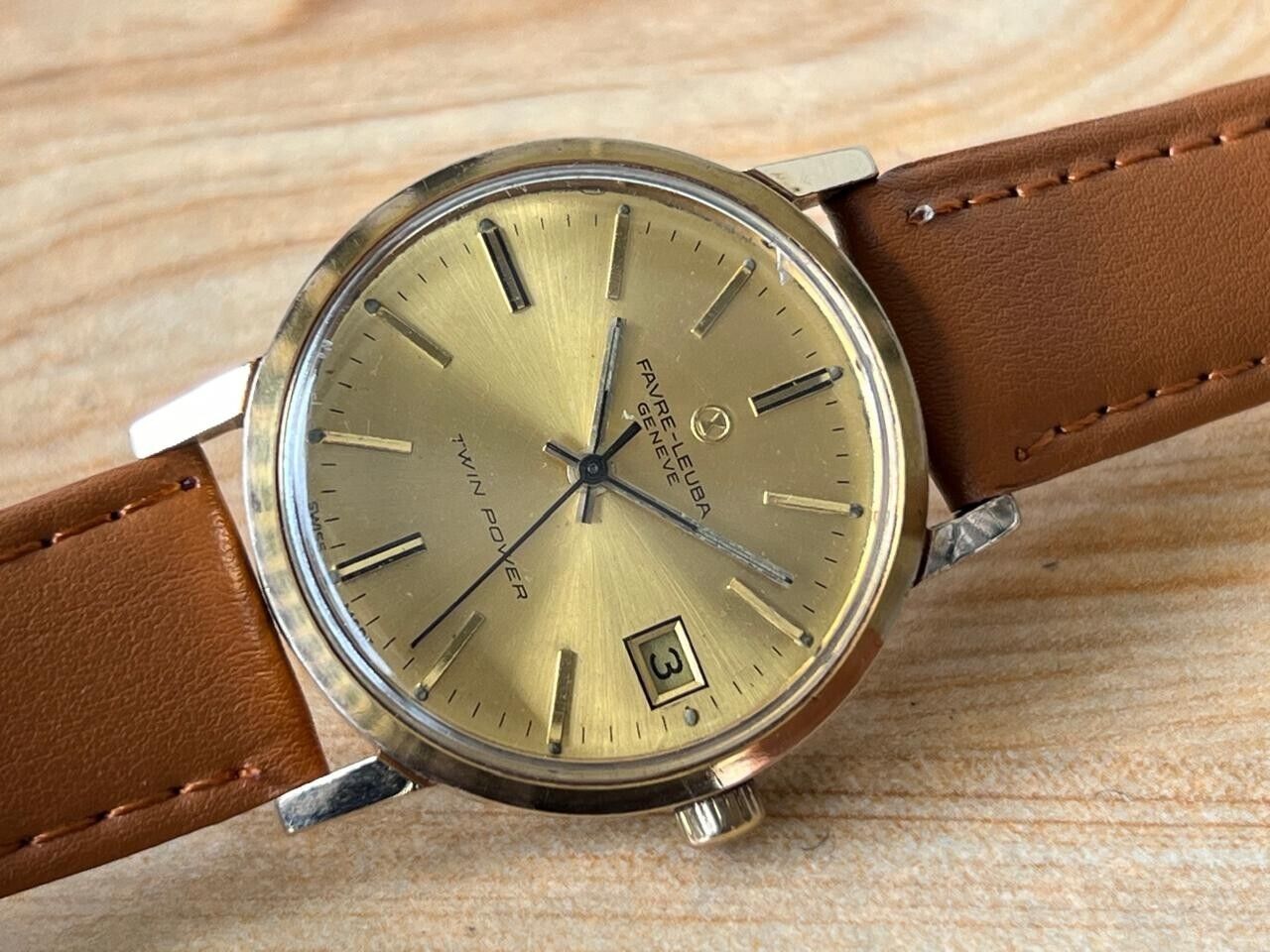 Vintage Favre Leuba Geneve Twin Power 35mm Automatic Men’s Watch, Perfect