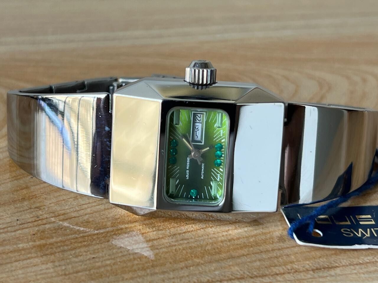 Vintage Louis Rossel Retro Emerald Dial 27mm Automatic Ladies Watch NOS + Tag