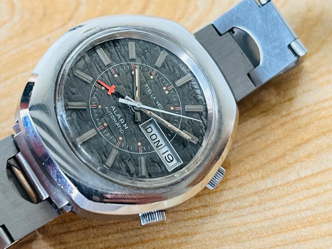 Vintage Stella VEGA Alarm Automatic Mens Watch 40mm RARE, Swiss Made