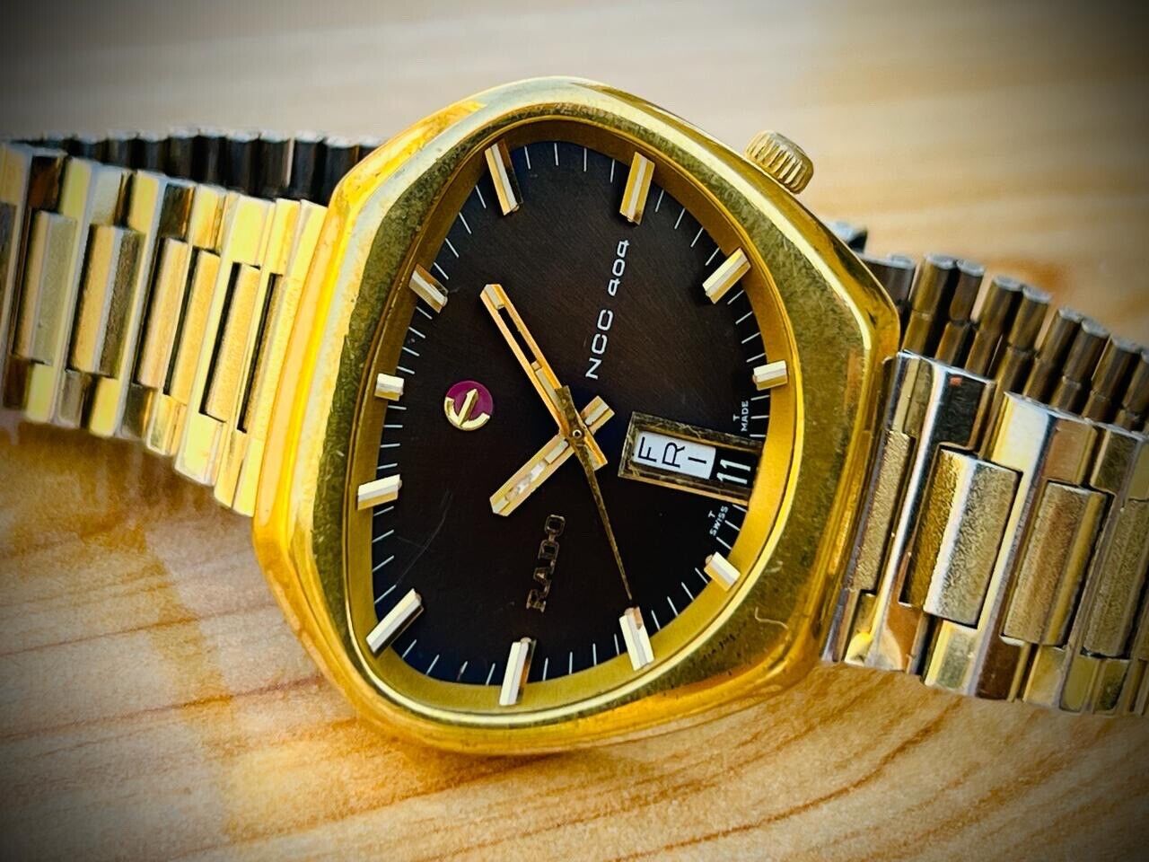 Vintage Rado NCC 404 NOS Brown Dial Automatic Mens Watch, Ultra Rare