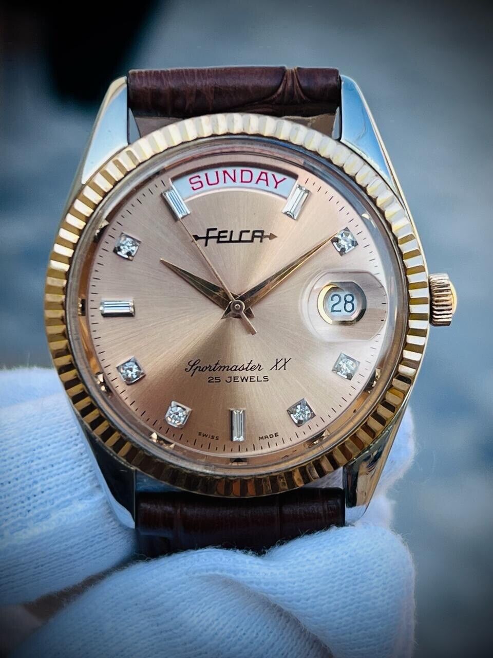 Vintage Watch Felca Sportmaster XX Rare Diamond Dial, 8521 Automatic 38mm