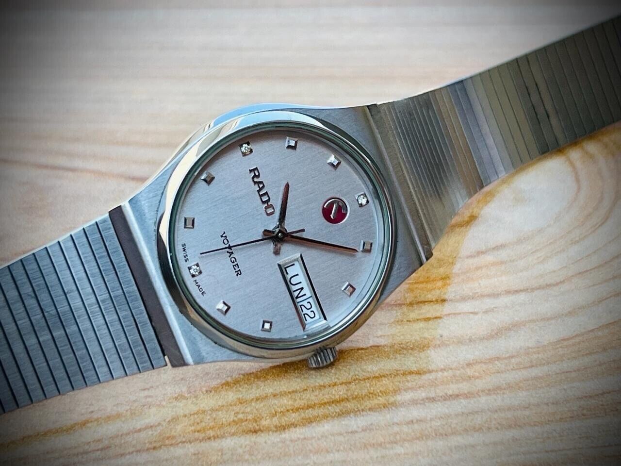 Vintage Rado Voyager Diamond Dial Automatic Gents Watch 32mm Swiss, Perfect NOS