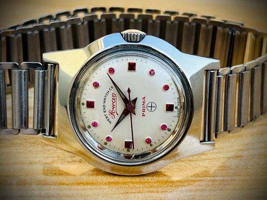 Vintage West End Ruby Dial Manual Wind Mens Watch 32mm Swiss Made