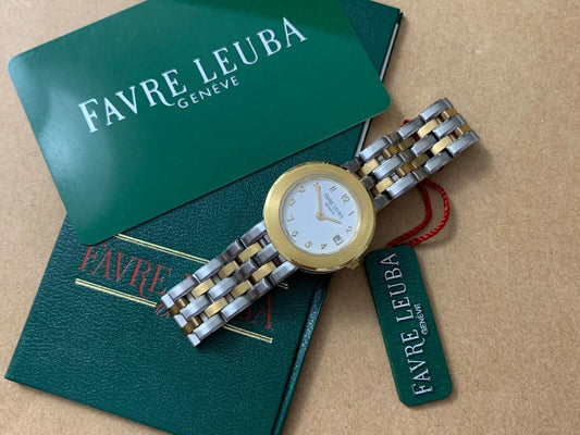 Vintage Favre Leuba Geneve 2/Tone White Ladies Watch Luxury Quartz, Swiss Made