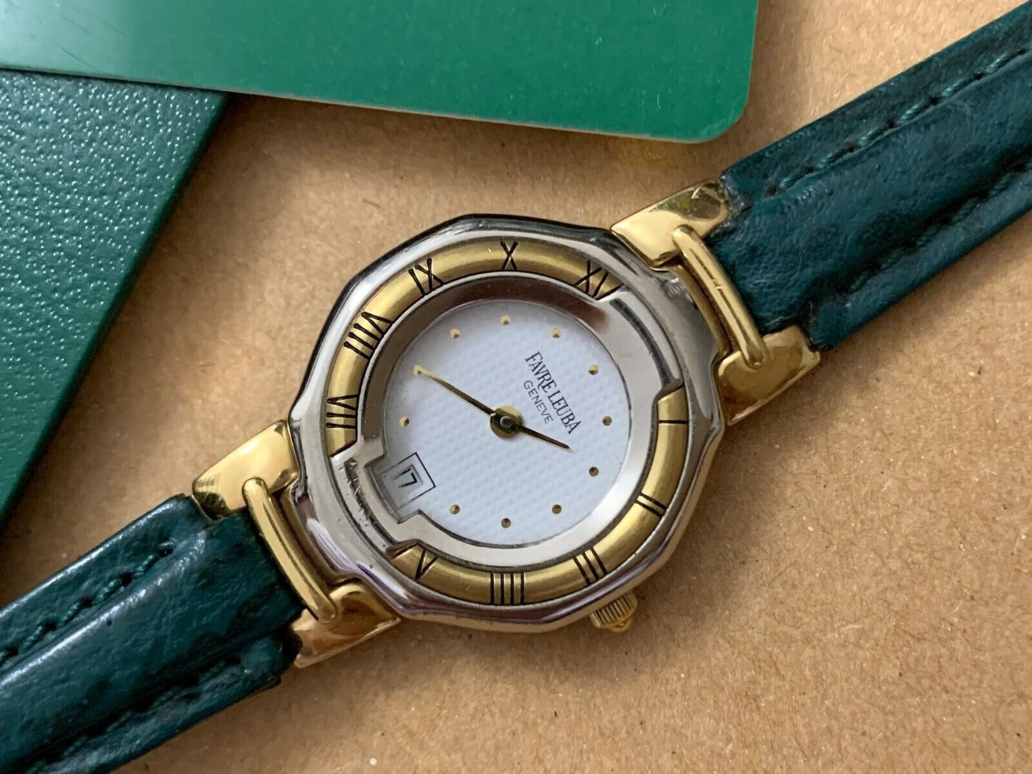 Vintage Favre Leuba Geneve 2/Tone White Ladies Watch Luxury Quartz, Swiss Made