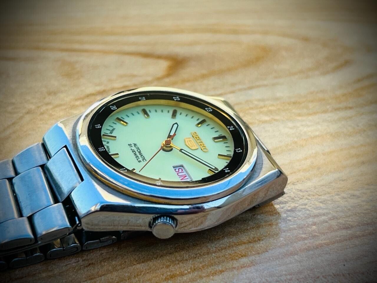 Vintage Seiko 5 Automatic Railway Radium Dial 21J 7s26-0380, 35mm Mens Watch