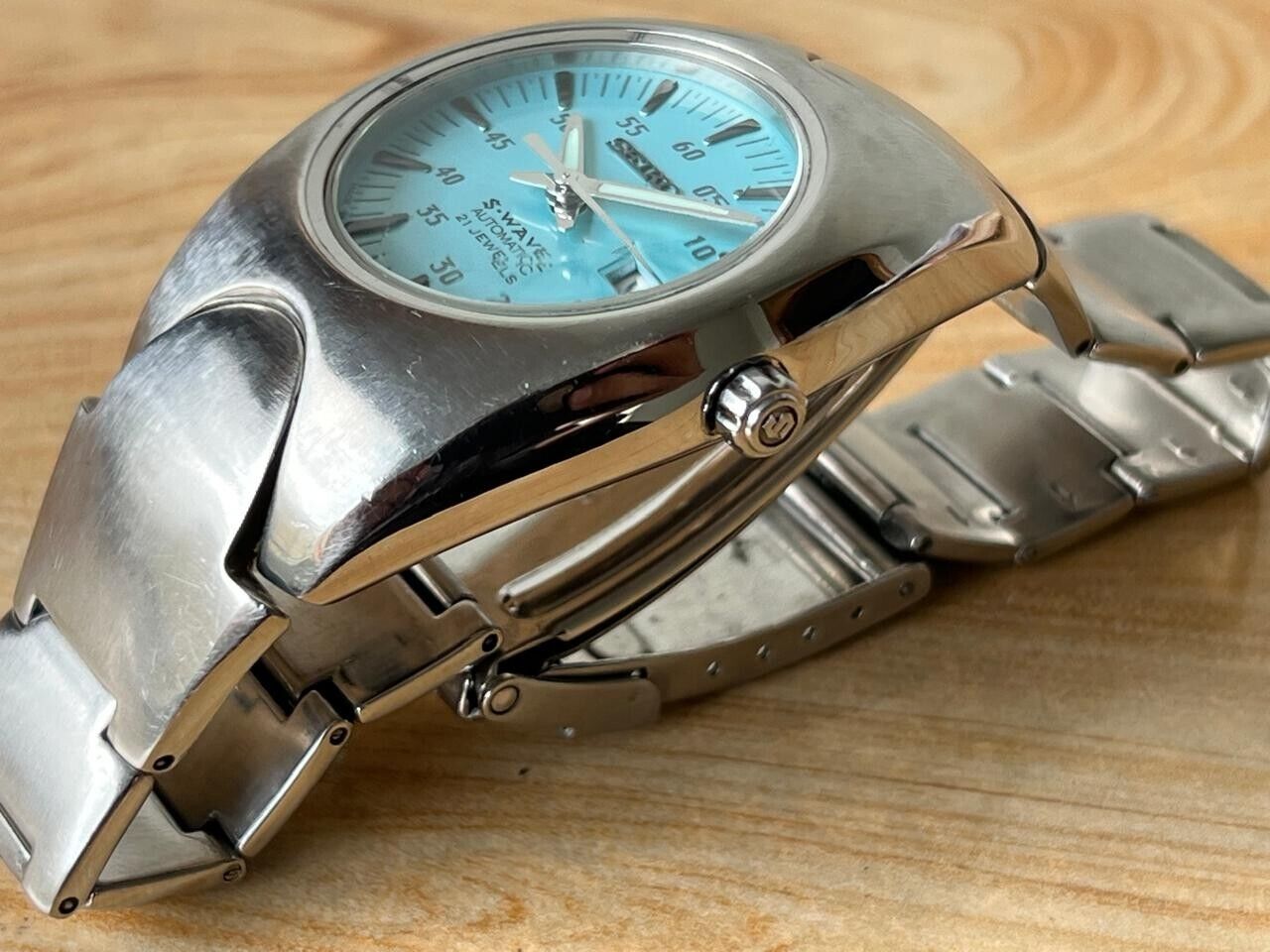 Vintage Seiko S-Wave Blue 21 Jewels 7s26-0190 Automatic Mens Watch, 37mm, Unique