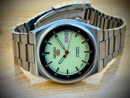 Vintage Seiko 5 Automatic Railway Radium Dial 21J 7s26-0380, 35mm Mens Watch