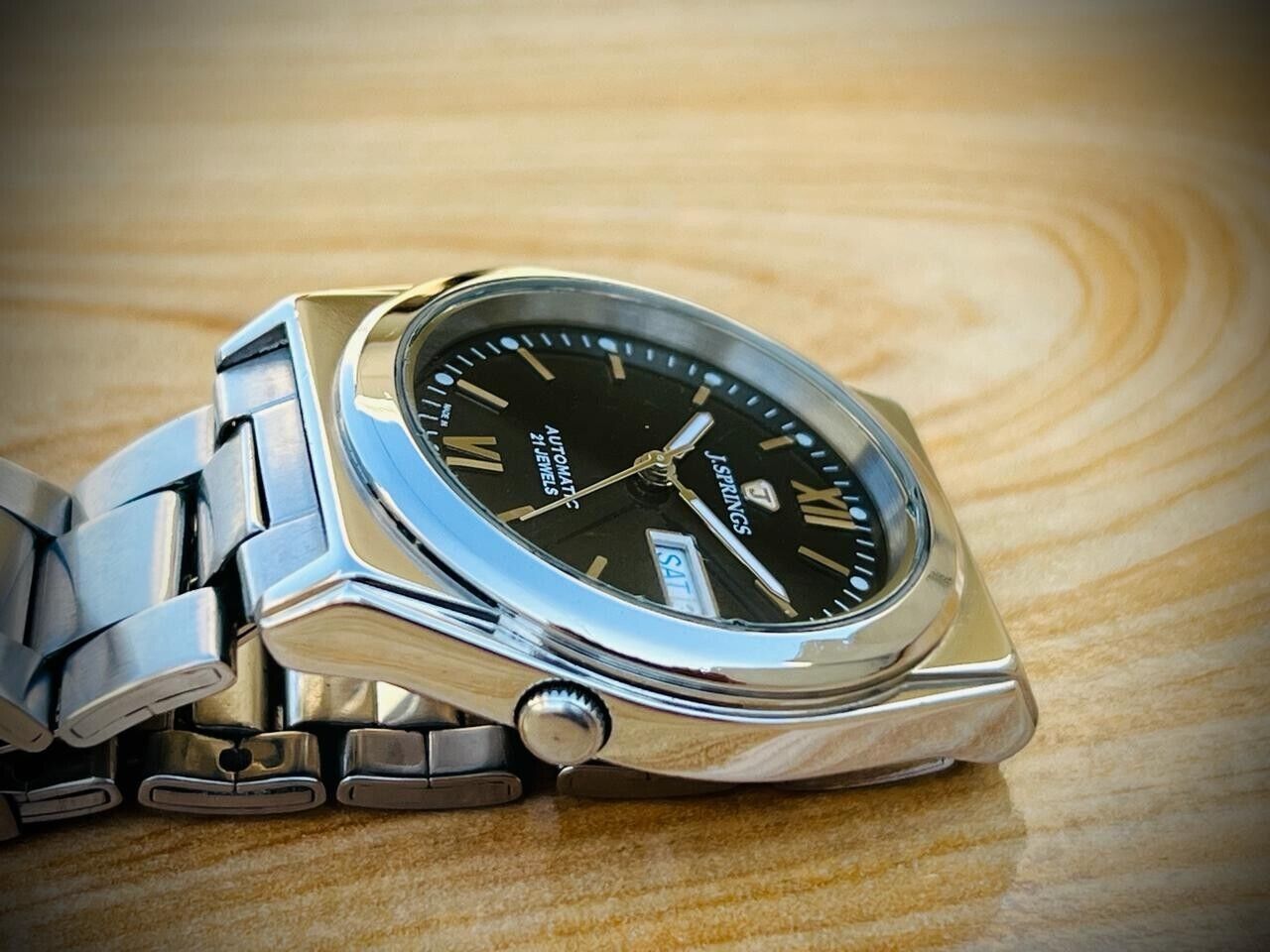 Vintage Seiko 5 J Spring Automatic 21 Jewels Black Y676-D079 Mens Watch 39mm