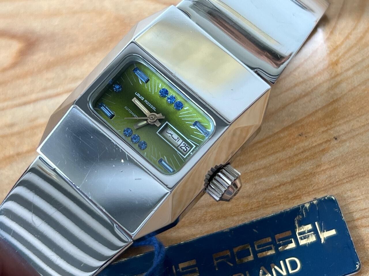 Vintage Louis Rossel Emerald Dial 27mm Automatic Ladies Watch NOS