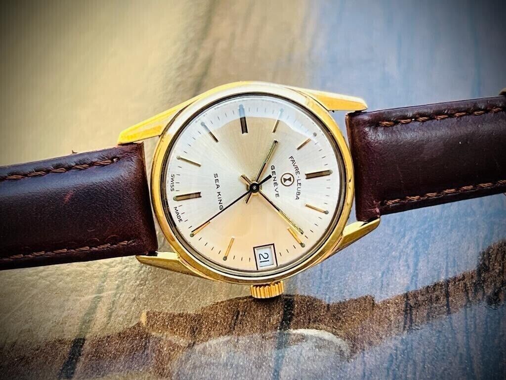 Vintage Favre Leuba Geneve Sea King Manual Wind Mens Watch 30mm