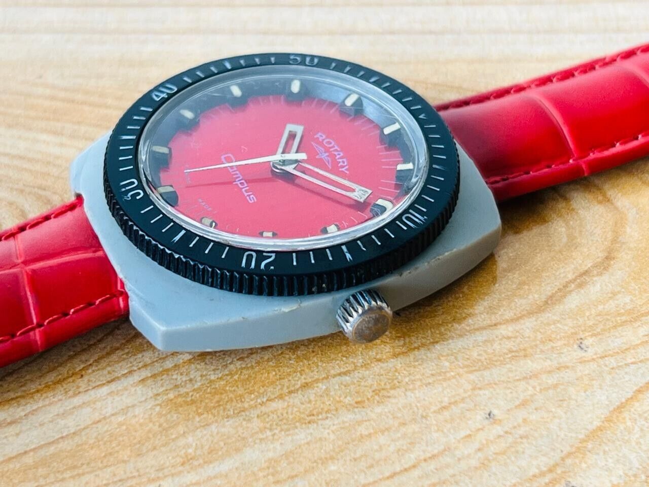 Vintage Rotary Campus Red Dial Manual Wind Mens Watch, Swiss Made