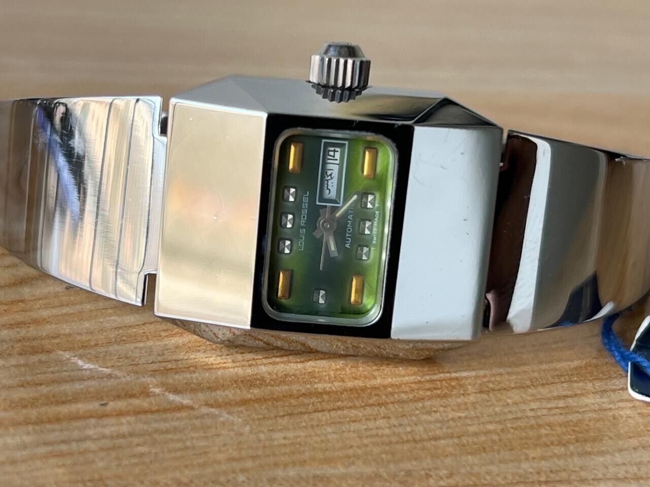 Vintage Louis Rossel Retro Green Dial 27mm Automatic Ladies Watch NOS + Tag