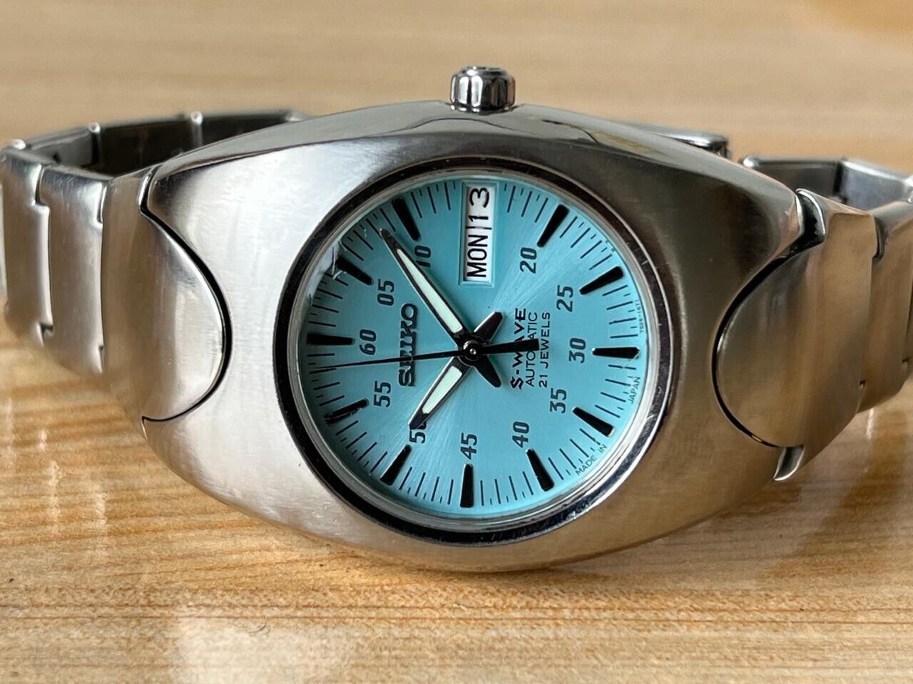 Vintage Seiko S-Wave Blue 21 Jewels 7s26-0190 Automatic Mens Watch, 37mm, Unique