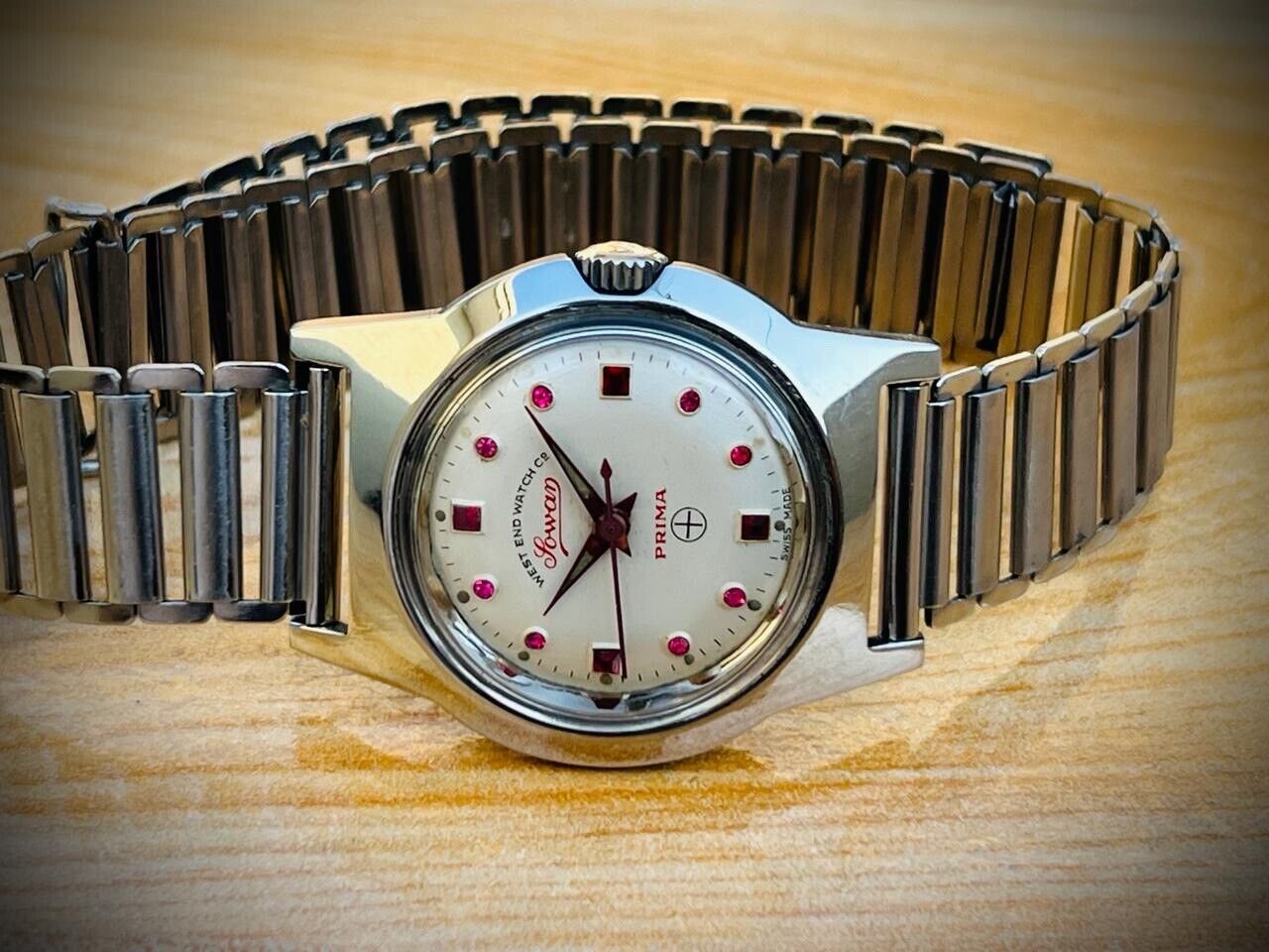 Vintage West End Ruby Dial Manual Wind Mens Watch 32mm Swiss Made