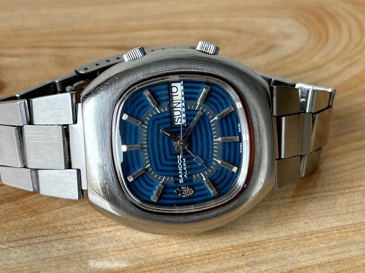 Vintage Sandoz Alarm Blue Dial Automatic 41mm Men’s Watch, Perfect