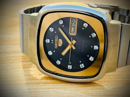 Vintage Seiko 5 Automatic Rare Black Diamond Dial 7009-5140 Mens Watch 37mm