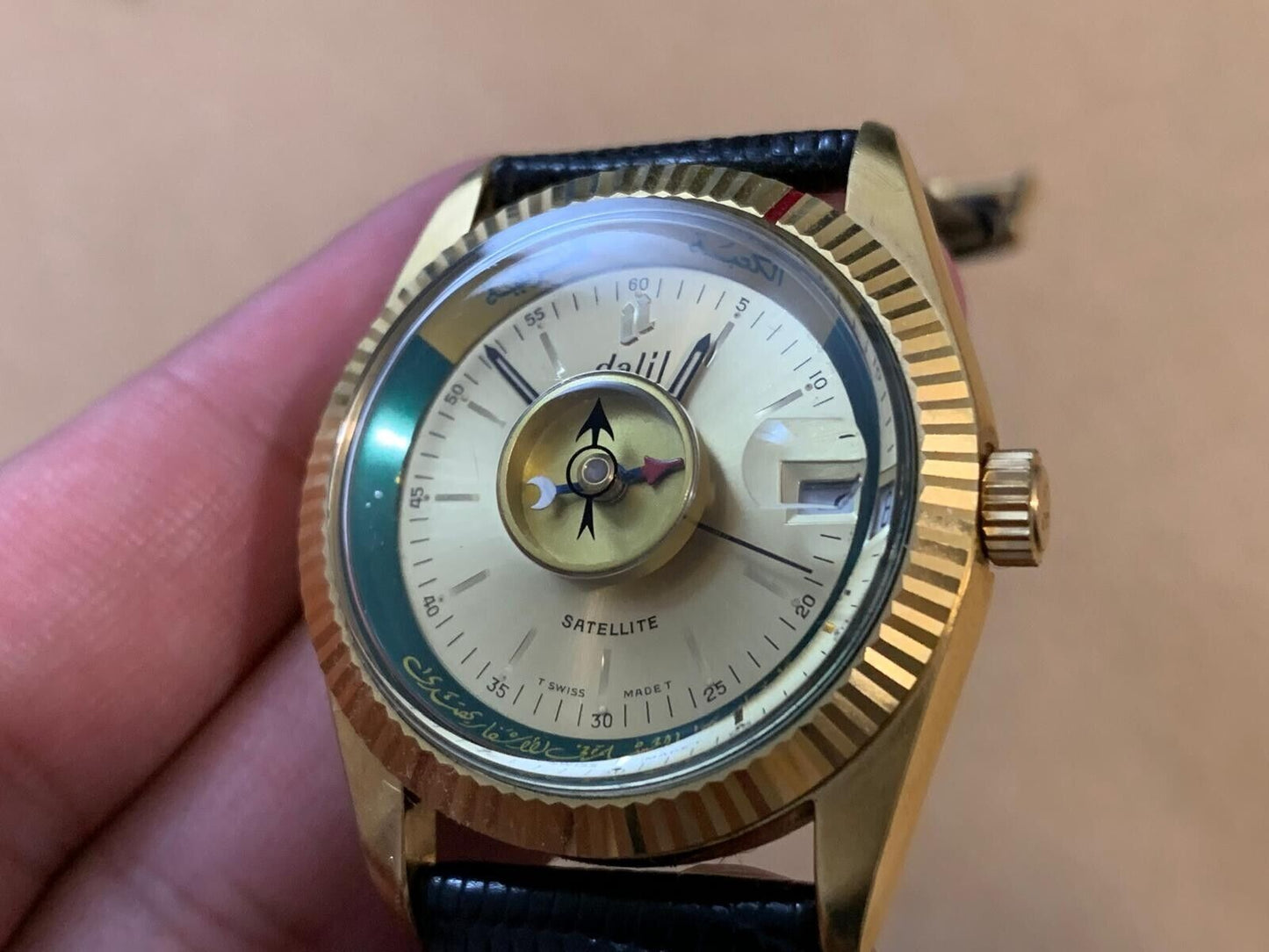 Vintage Dalil Muslim Satellite 1970’s NOS Mens Watch, ETA 2824, Swiss Made 35mm