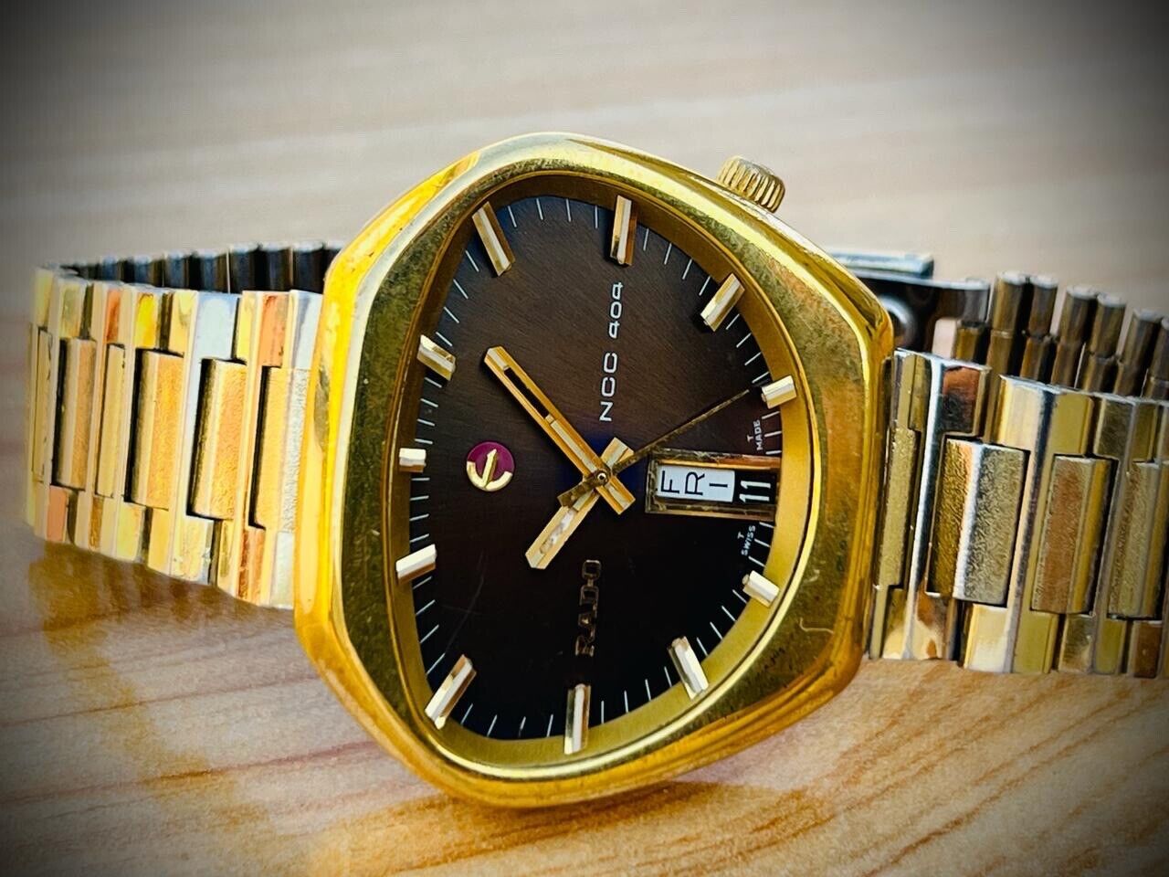 Vintage Rado NCC 404 NOS Brown Dial Automatic Mens Watch, Ultra Rare