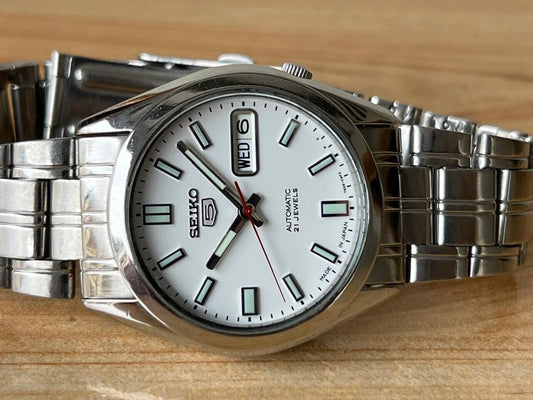 Seiko 5 White Dial 7s26-03b0 Automatic 21 Jewels 36mm Men’s Watch, Perfect