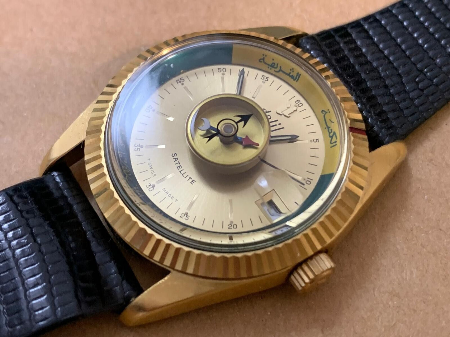 Vintage Dalil Muslim Satellite 1970’s NOS Mens Watch, ETA 2824, Swiss Made 35mm