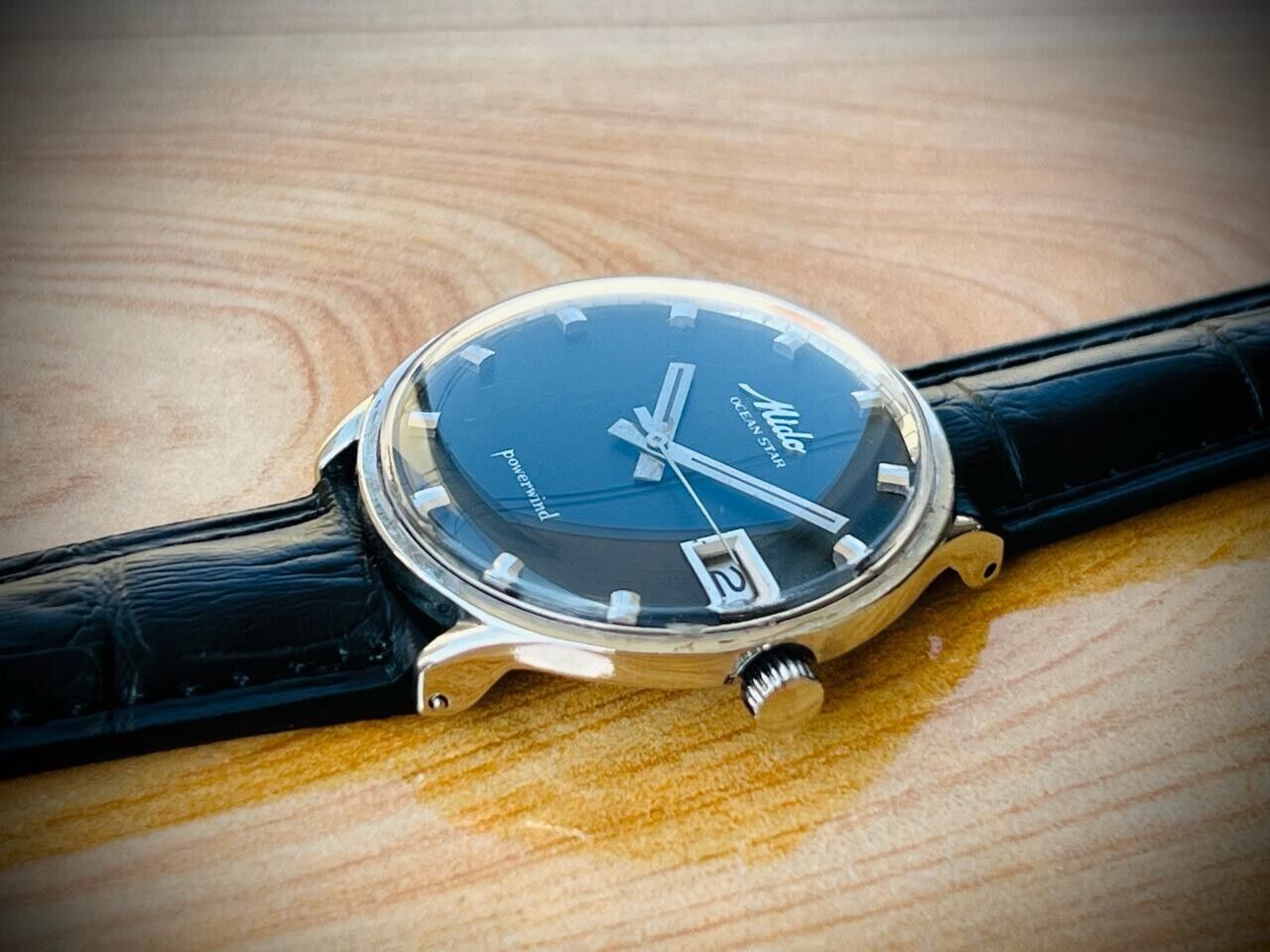 Vintage Mido Ocean Star Powerwind Black Dial Mens Watch 37mm, Swiss Made
