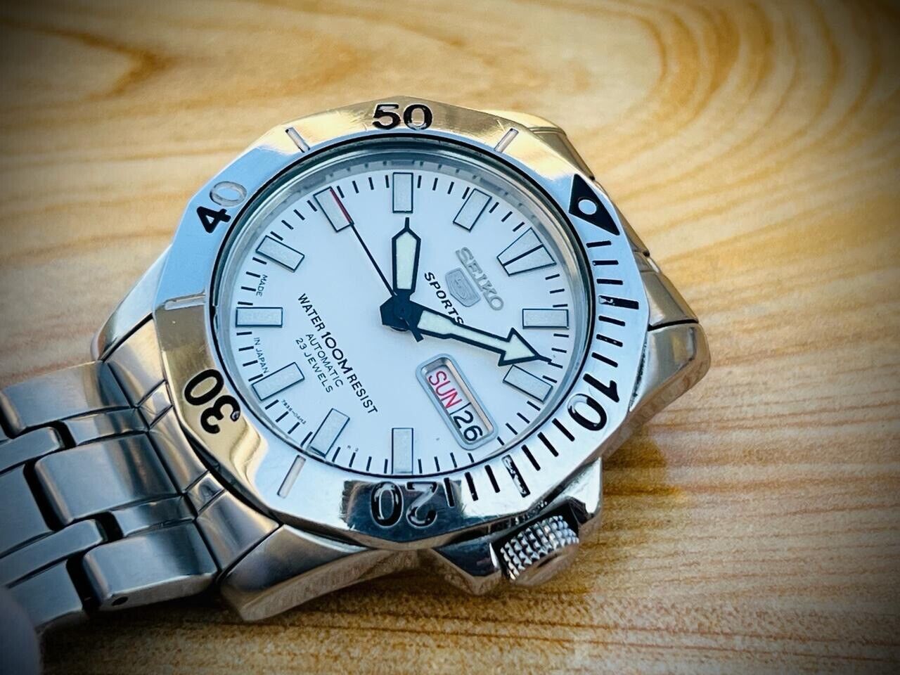 Vintage Seiko 5 Sports 100m 23 Jewels 7S36-02Y0 Gents Watch, Japan made 40mm