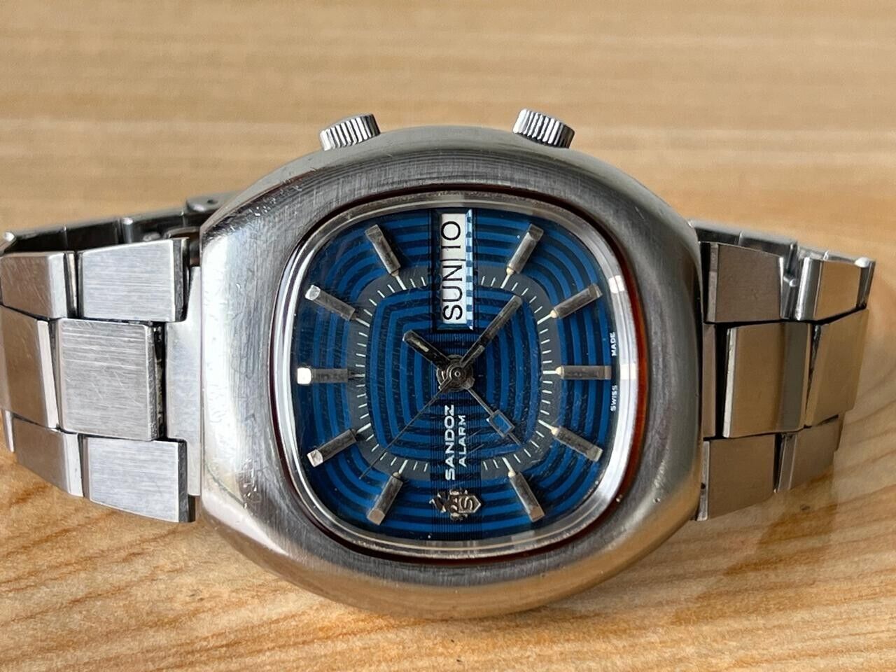 Vintage Sandoz Alarm Blue Dial Automatic 41mm Men’s Watch, Perfect