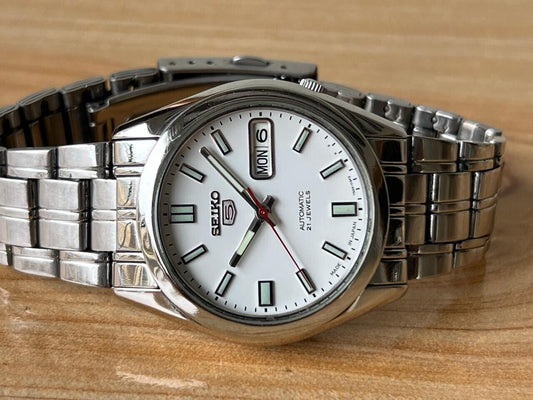 Seiko 5 White Dial 7s26-03b0 Automatic 21 Jewels 37mm Men’s Watch, Perfect