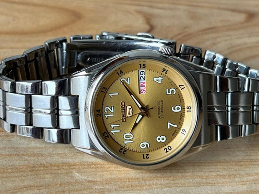 Seiko 5 Gold Dial 7s26-02c0 Automatic 21 Jewels 35mm Men’s Watch, Perfect