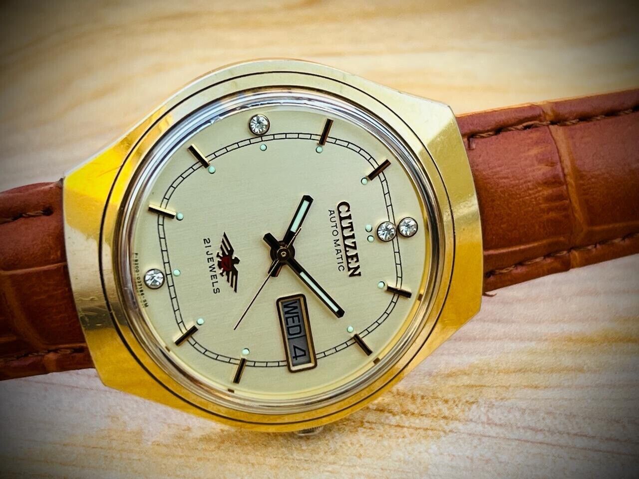 Vintage Citizen Stunning Diamond Dial Automatic Mens Watch 37mm Perfect
