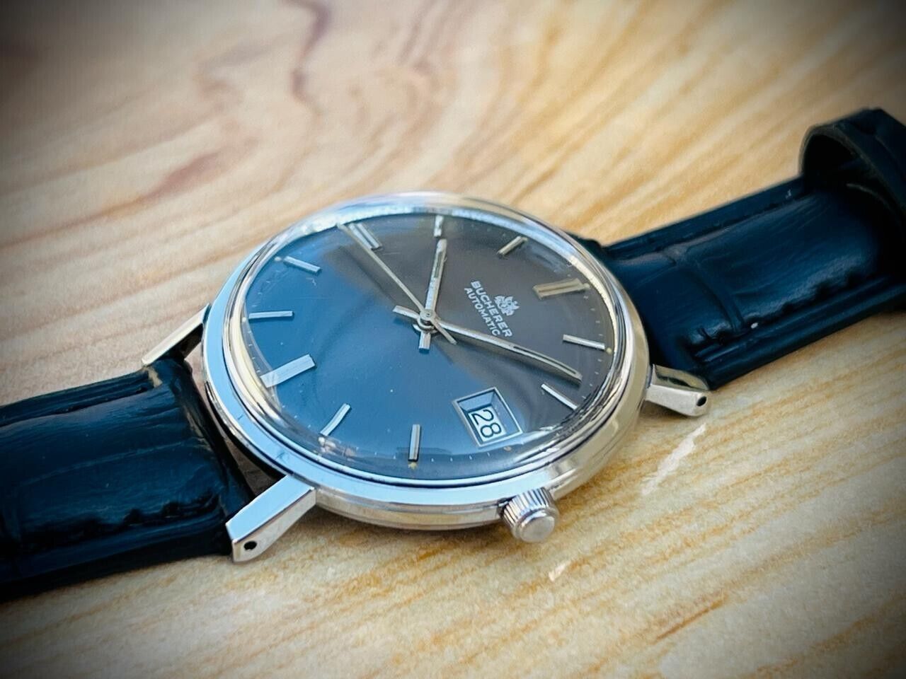 Vintage Bucherer Classic Slim Grey Dial Automatic Mens Watch 35mm, Swiss Made