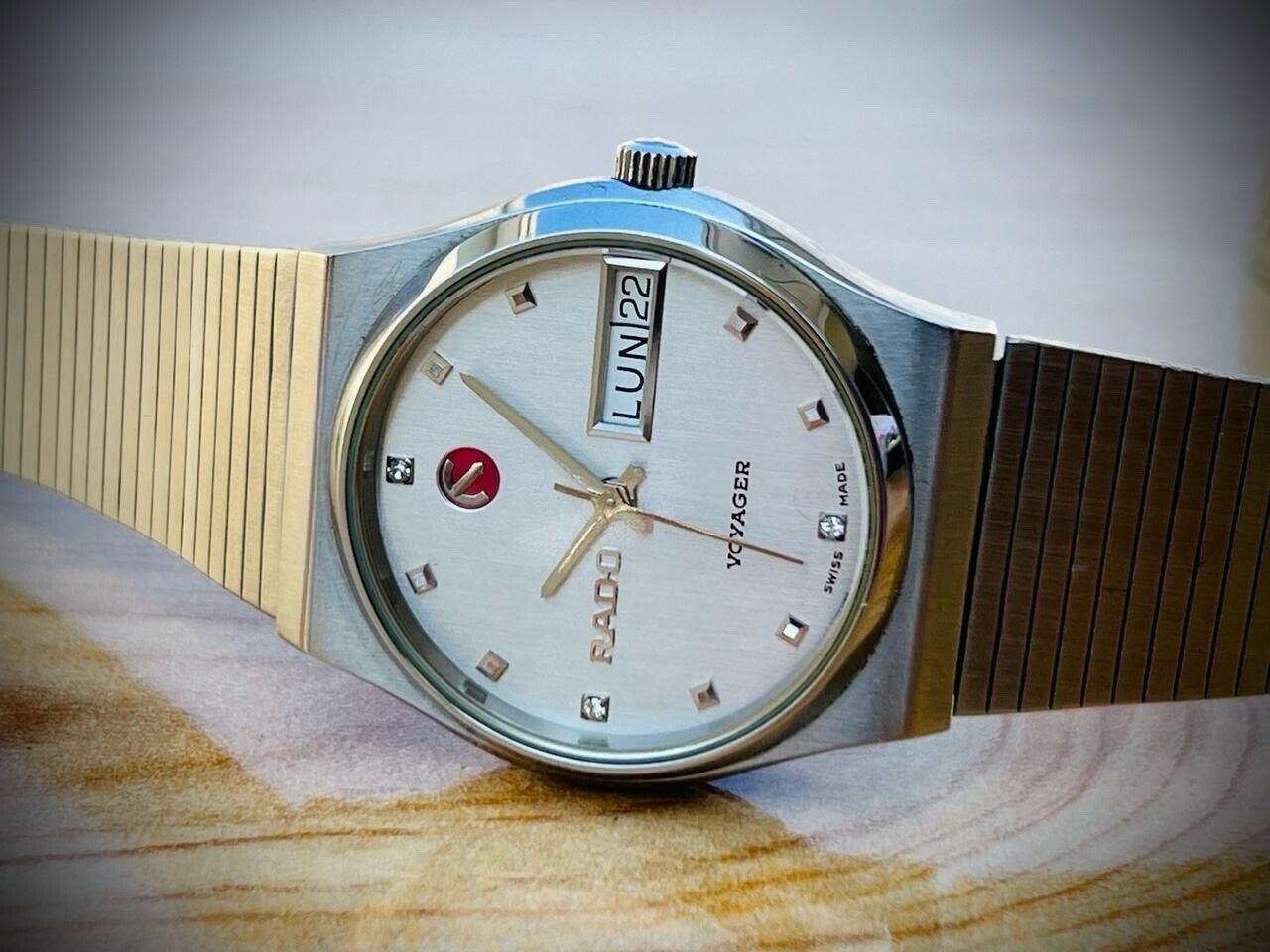 Vintage Rado Voyager Diamond Dial Automatic Gents Watch 32mm Swiss, Perfect NOS