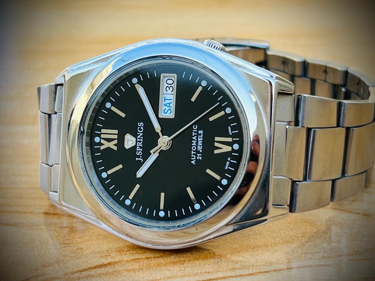 Vintage Seiko 5 J Spring Automatic 21 Jewels Black Y676-D079 Mens Watch 39mm