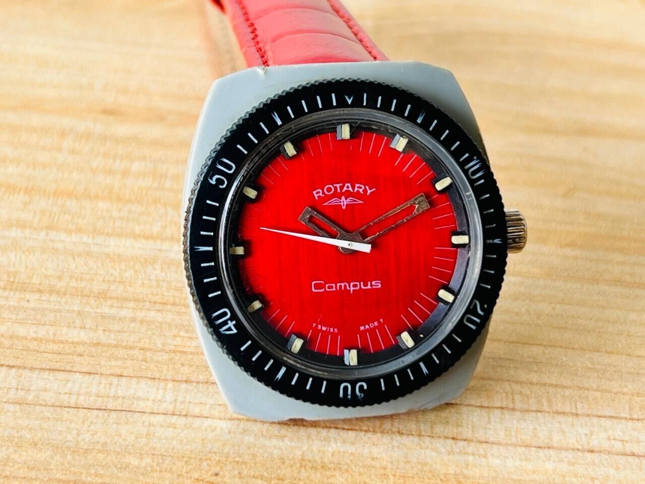 Vintage Rotary Campus Red Dial Manual Wind Mens Watch, Swiss Made