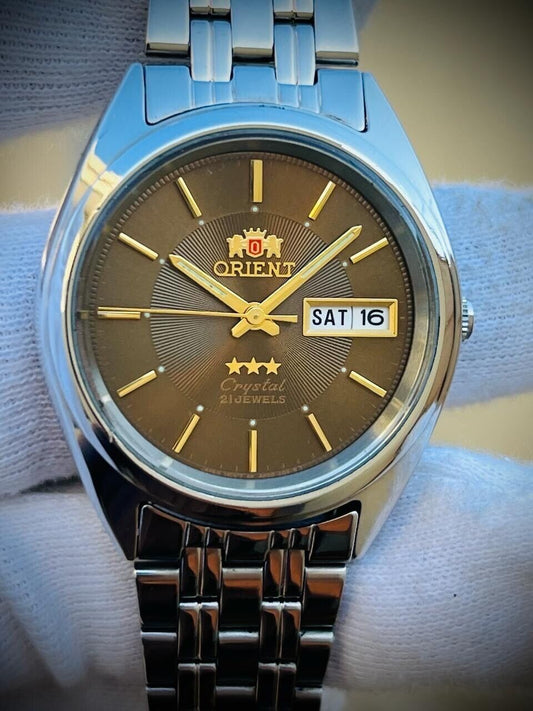 Orient 3 Star Rare Brown Dial Mens Watch 37mm, Rare Discounted Model