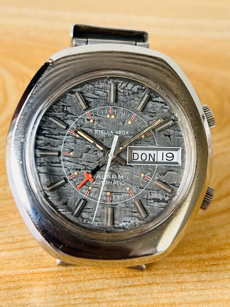 Vintage Stella VEGA Alarm Automatic Mens Watch 40mm RARE, Swiss Made