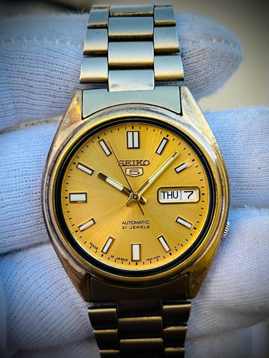 Seiko 5 Automatic Gold Dial 21 Jewels 7s26-00x0 Japan 37mm