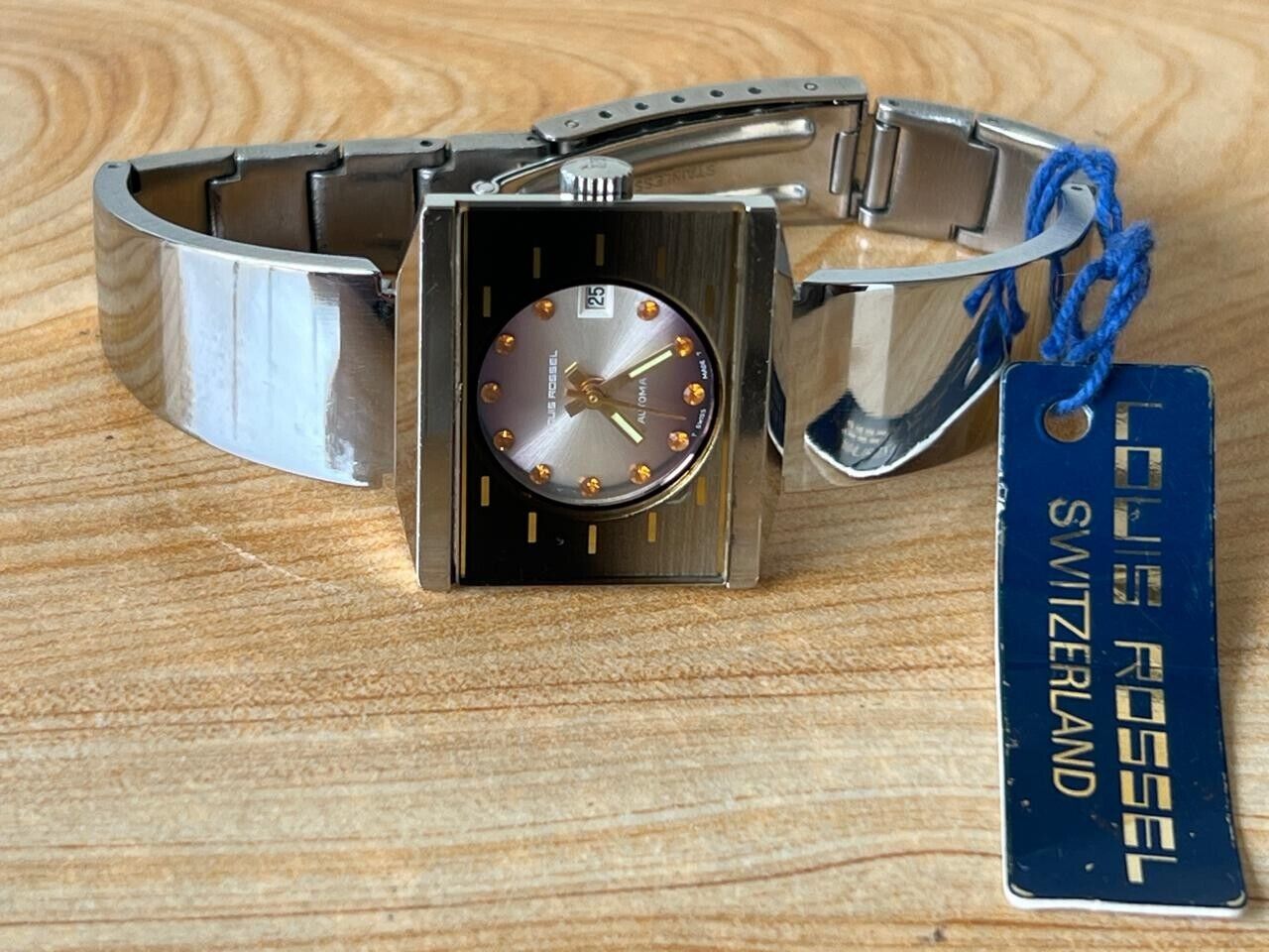 Vintage Louis Rossel Orange Stone Dial 26mm Automatic Ladies Watch NOS + Tag