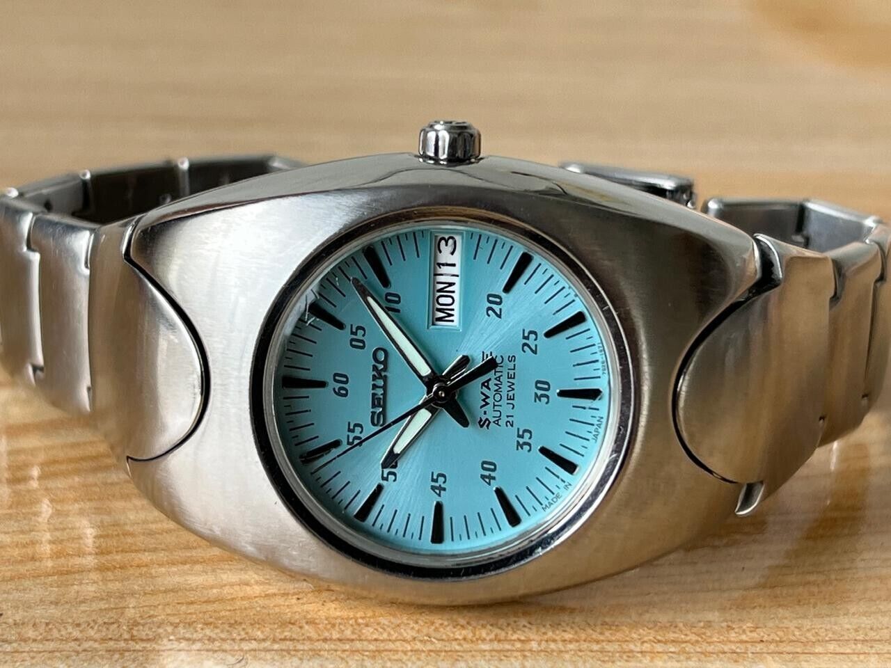 Vintage Seiko S-Wave Blue 21 Jewels 7s26-0190 Automatic Mens Watch, 37mm, Unique