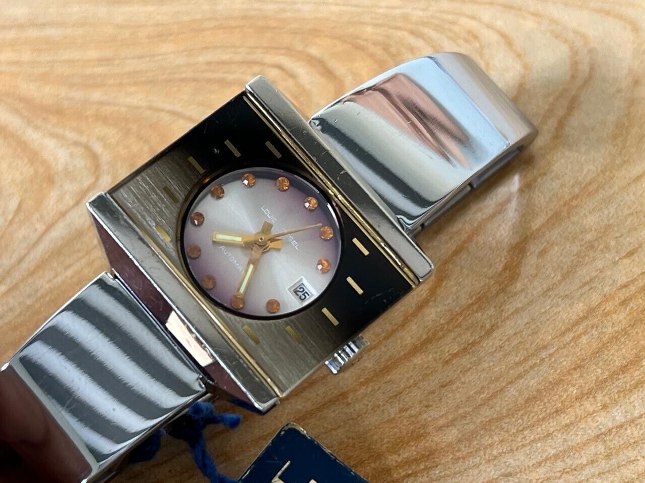 Vintage Louis Rossel Orange Stone Dial 26mm Automatic Ladies Watch NOS + Tag