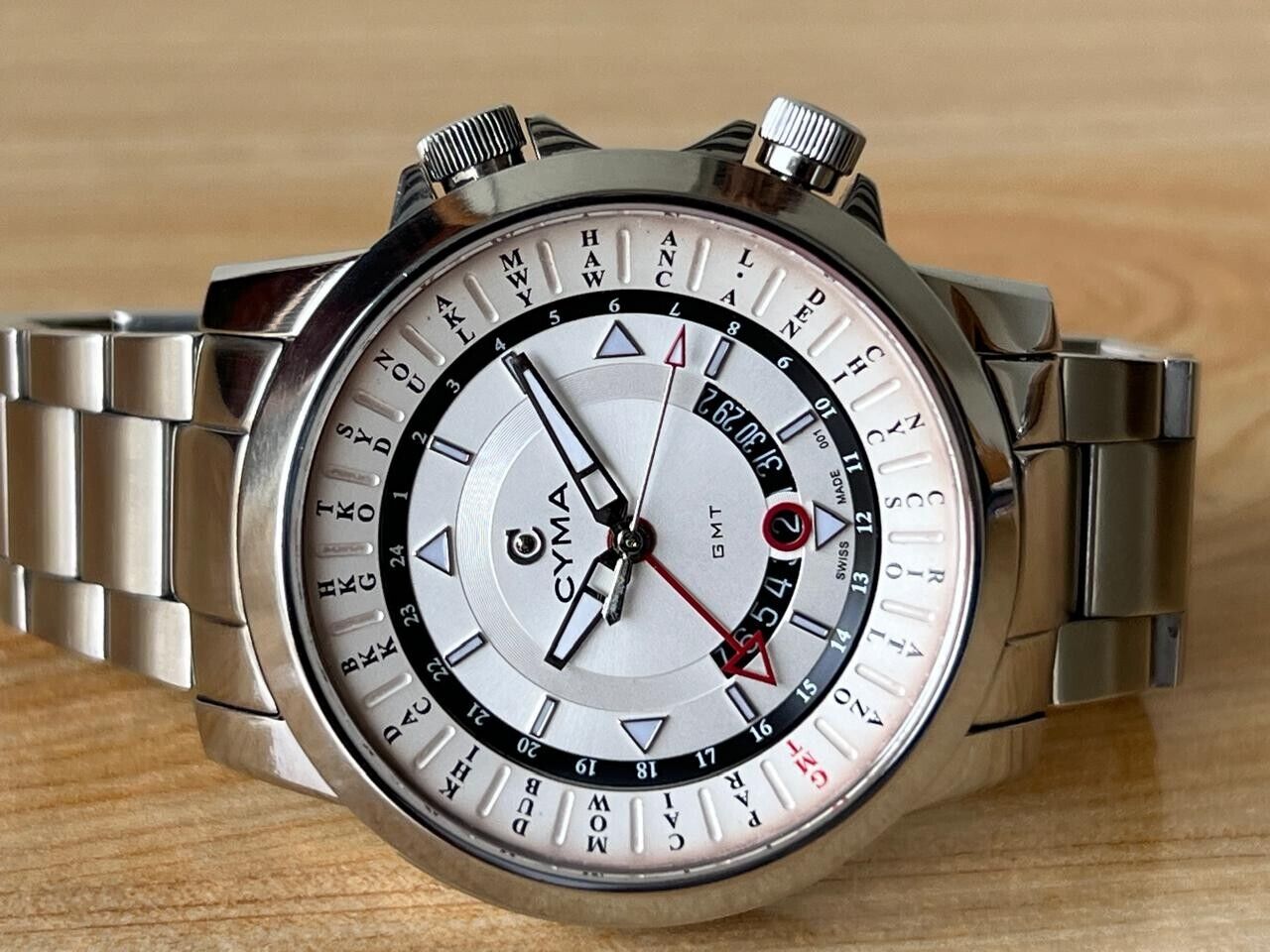 Vintage Cyma GMT Quartz 46mm Men’s Watch, Perfect