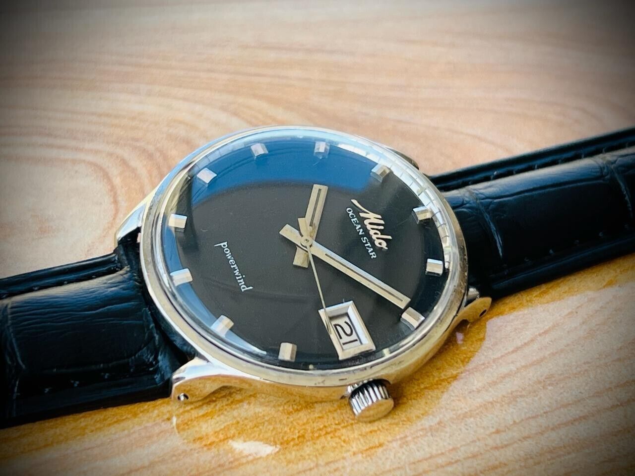 Vintage Mido Ocean Star Powerwind Black Dial Mens Watch 37mm, Swiss Made