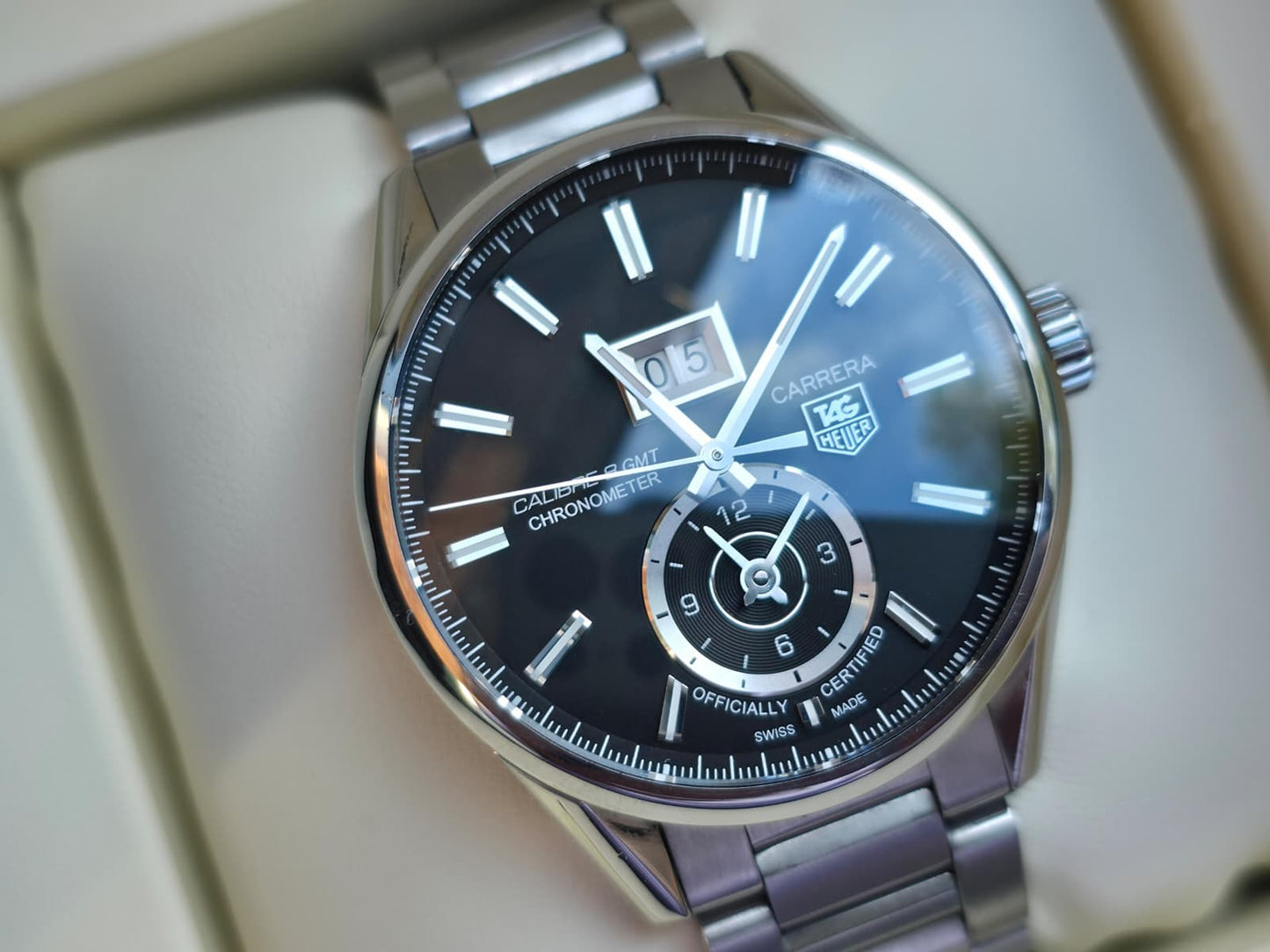 Tag Heuer Carrera Caliber 8 GMT WAR5010 Watch + Box Papers & Card 2014, Perfect