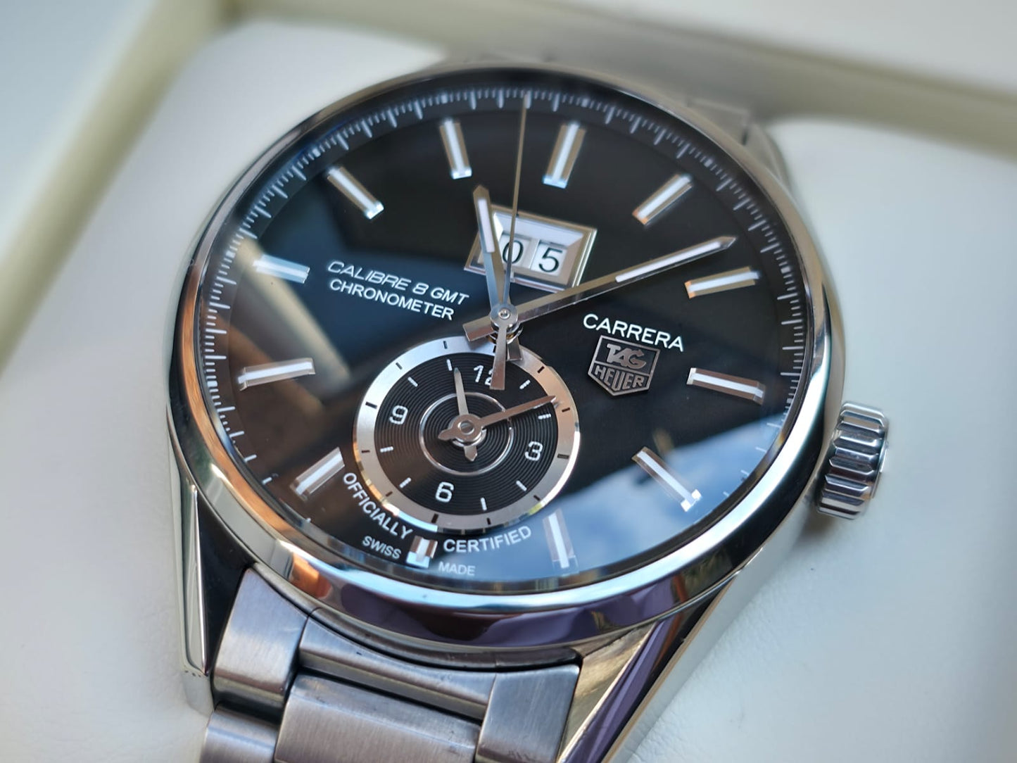 Tag Heuer Carrera Caliber 8 GMT WAR5010 Watch + Box Papers & Card 2014, Perfect