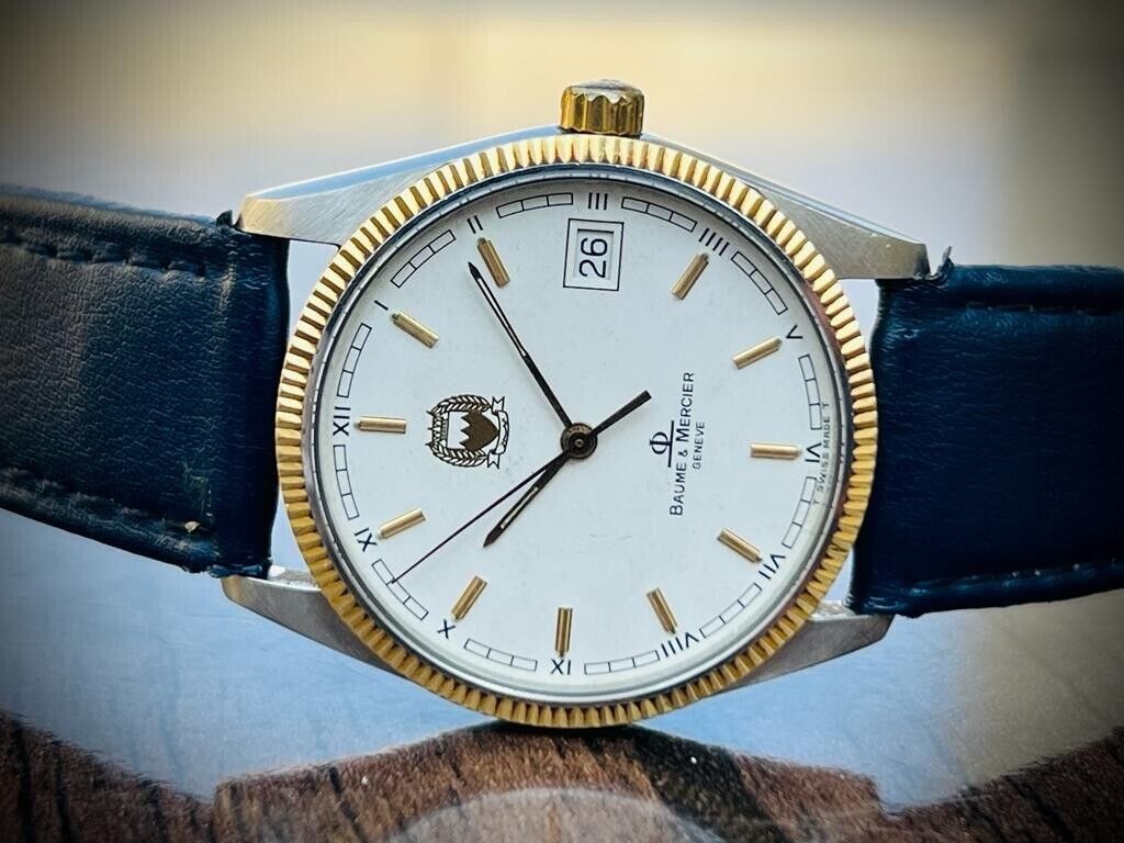 Baume & Mercier Geneve 18k Gold Bezel Quartz Mens Watch 4195 (Bahrain Gifted) - Grab A Watch Co