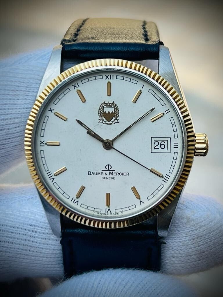 Baume & Mercier Geneve 18k Gold Bezel Quartz Mens Watch 4195 (Bahrain Gifted) - Grab A Watch Co